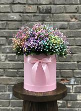 Цветочная композиция из Гипсофила и Розы в шляпной коробке в Амурзете