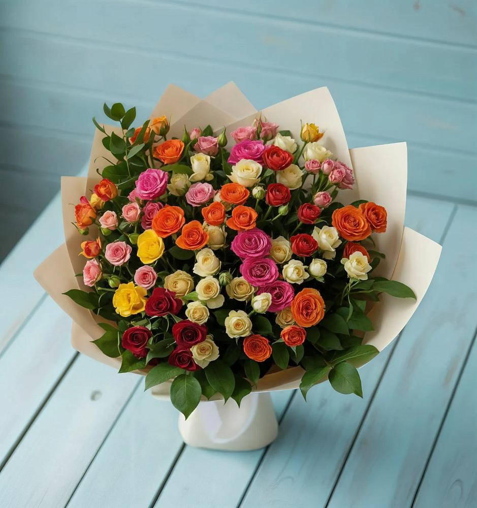 Букет Микс из разноцветных кустовых роз в Амурзете